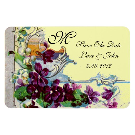 ROMANTİCA 4 MONOGRAMM, Save the Date, grün, gelb Magnet (Horizontal)
