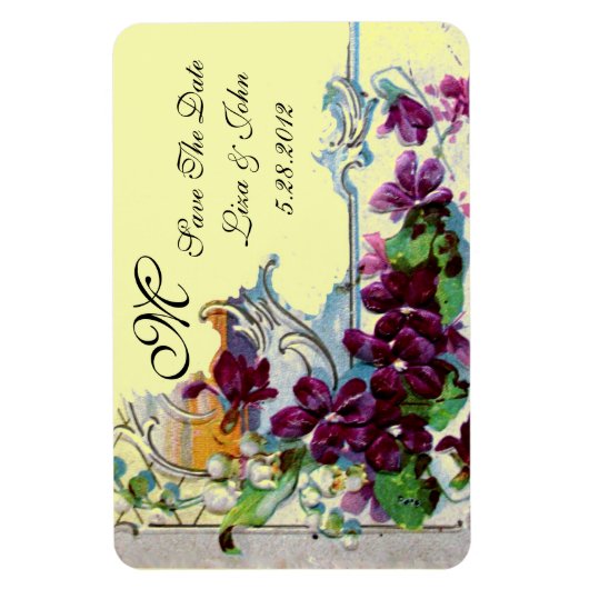 ROMANTİCA 4 MONOGRAMM, Save the Date, grün, gelb Magnet (Vertikal)