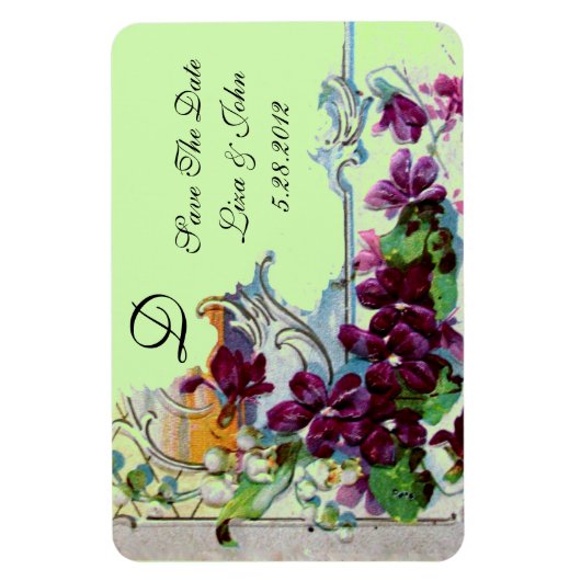 ROMANTİCA 4 MONOGRAMM, Save the Date, grün Magnet (Vertikal)