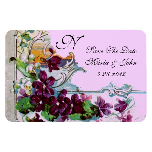 ROMANTİCA 4 MONOGRAMM, Save the Date, grün, rosa Magnet (Horizontal)
