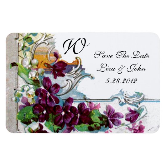 ROMANTİCA 4 MONOGRAMM, Save the Date, grün, weiß Magnet (Horizontal)