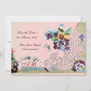 ROMANTİCA Blau Rosa Florales Hochzeitsmonogramm Einladung