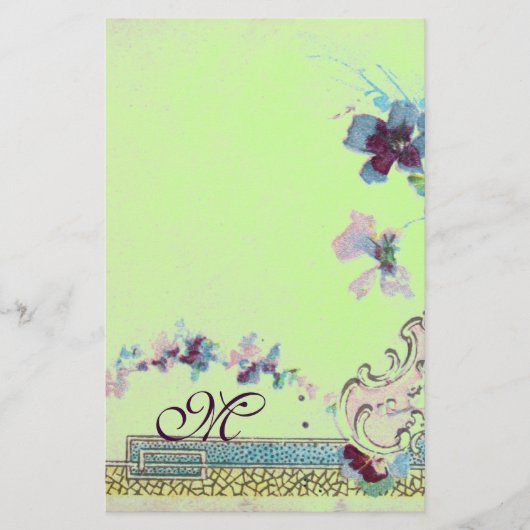 ROMANTİCA Blue Green Pink Wedding Floral Monogram Briefpapier (Vorderseite)