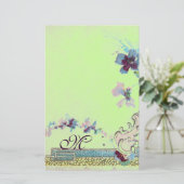 ROMANTİCA Blue Green Pink Wedding Floral Monogram Briefpapier (Stehend Vorderseite)
