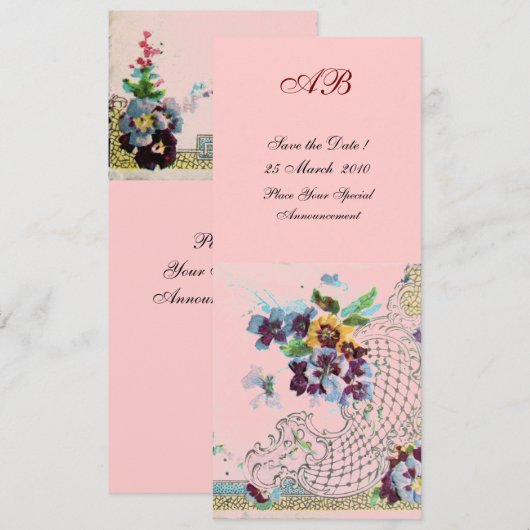 ROMANTİCA Blue Pink Floral Wedding Program Einladung (Vorne/Hinten)