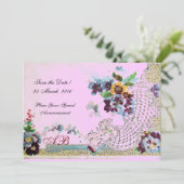ROMANTİCA Blue Pink Floral Wedgram Einladung (Stehend Vorderseite)