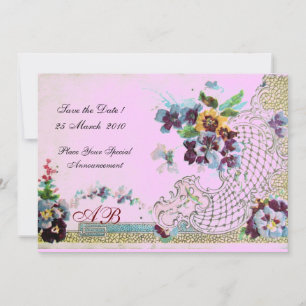 ROMANTİCA Blue Pink Floral Wedgram Einladung