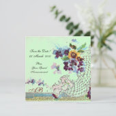 ROMANTICA Blumenblauer Rosa Grüne Hochzeitmonogram Einladung (Stehend Vorderseite)