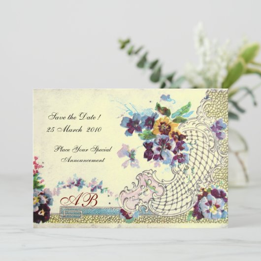 ROMANTICA Blumenblauer Rosa Stiefmütterchen Einladung (Stehend Vorderseite)