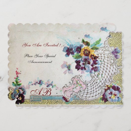 ROMANTICA Blumenblauer Rosa Stiefmütterchen Einladung (Vorne/Hinten)