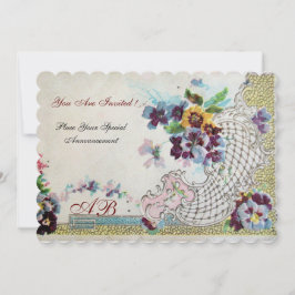 ROMANTICA Blumenblauer Rosa Stiefmütterchen Einladung