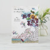 ROMANTICA Blumenblauer Rosa Stiefmütterchen Einladung (Stehend Vorderseite)