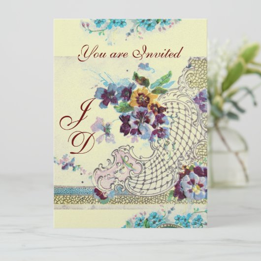 ROMANTICA Blumenblauer Rosa Stiefmütterchen Einladung (Stehend Vorderseite)