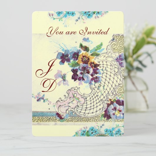 ROMANTICA Blumenblauer Rosa Stiefmütterchen Einladung (Stehend Vorderseite)