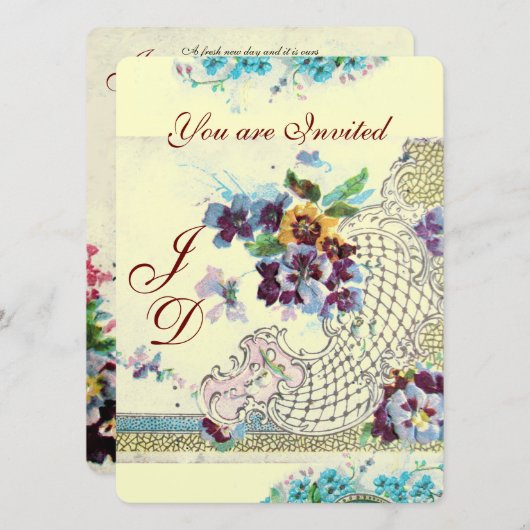 ROMANTICA Blumenblauer Rosa Stiefmütterchen Einladung (Vorne/Hinten)