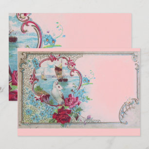 ROMANTICA Elegante Florale Blaue Pinke Hochzeitsfe Einladung