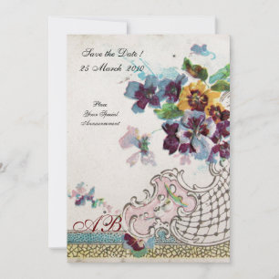 ROMANTICA Floral Blau Rosa Weiß Hochzeitsmonogramm Einladung