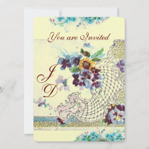 ROMANTICA Floral Blau Rosa Weiße Hochzeit Stiefmüt Einladung