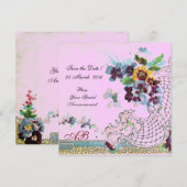 ROMANTICA Floral Blue Pink Lilac Wedding Stiefmütt Einladung (Vorne/Hinten)