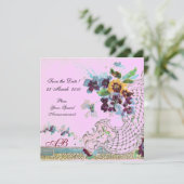 ROMANTICA Floral Blue Pink Lilac Wedding Stiefmütt Einladung (Stehend Vorderseite)
