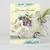 ROMANTICA Floral Blue Pink White Wedgram Einladung (Stehend Vorderseite)