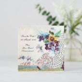 ROMANTICA Floral Blue Pink White Wedgram Einladung (Stehend Vorderseite)