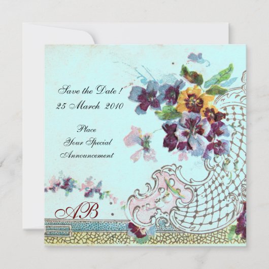 ROMANTICA Floral Pink Aquamarin Blue Wedding Monog Save The Date (Vorderseite)