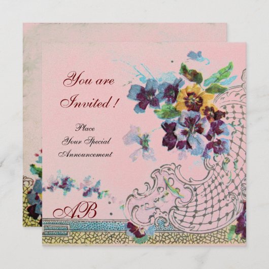 ROMANTICA Lila Blue Pink Hochzeitsfeiern Blau Pin Einladung (Vorne/Hinten)