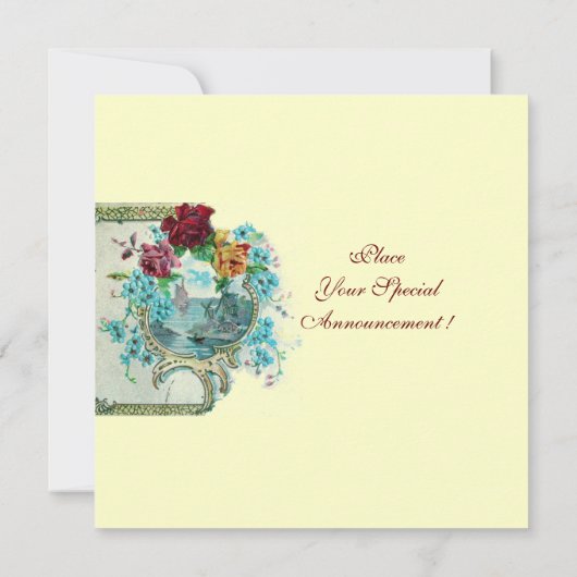 ROMANTİCA MONOGRAM Aquamarin Blue Gold Wedding Ankündigung (Rückseite)