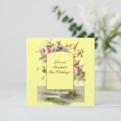 ROMANTİCA MONOGRAM/CYCLAMENS, rosa, gelb Einladung (Stehend Vorderseite)