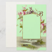 ROMANTİCA MONOGRAM / CYCLAMENS, rosa grün Briefpapier (Vorne/Hinten)