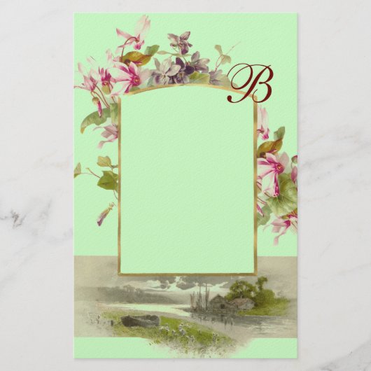 ROMANTİCA MONOGRAM / CYCLAMENS, rosa grün Briefpapier (Vorderseite)