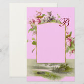 ROMANTİCA MONOGRAM / CYCLAMENS, rosa grün Briefpapier (Vorne/Hinten)