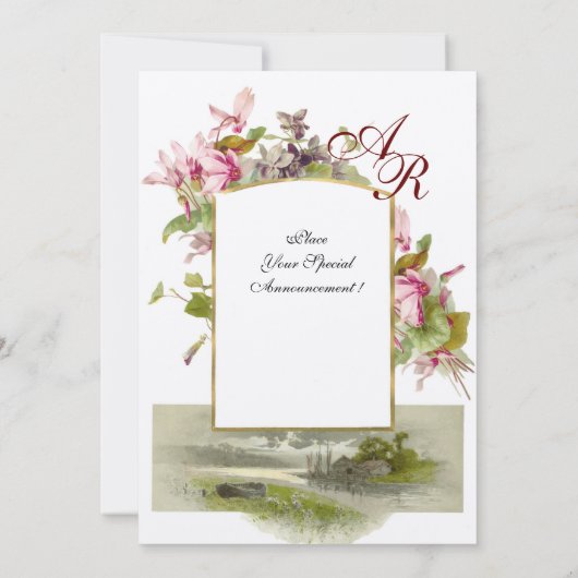 ROMANTİCA MONOGRAM /CYCLAMENS, rosa grüner Champag Einladung (Rückseite)