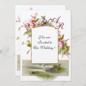 ROMANTİCA MONOGRAM /CYCLAMENS, rosa grünes Filz Einladung (Vorne/Hinten)