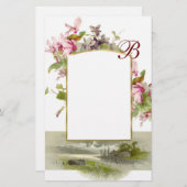 ROMANTİCA MONOGRAM / CYCLAMENS, rosa, grünes Weiß Briefpapier (Vorne/Hinten)