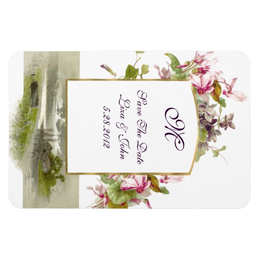 ROMANTİCA MONOGRAM/CYCLAMENS, Save the Date, weiß Magnet (Horizontal)