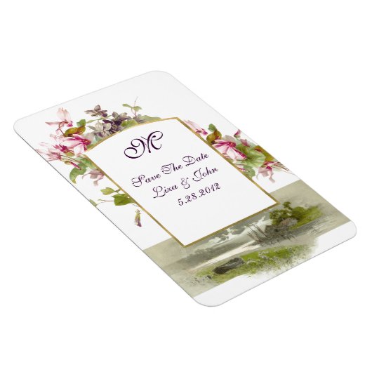 ROMANTİCA MONOGRAM/CYCLAMENS, Save the Date, weiß Magnet (Rechte Seite)