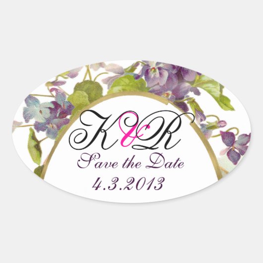 ROMANTİCA MONOGRAM / LILA VIOLETTEN SAVE THE DATE OVALER AUFKLEBER (Vorderseite)