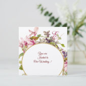 ROMANTİCA MONOGRAM, PINK CYCLAMENS, Blumenstrauß Einladung (Stehend Vorderseite)