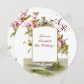 ROMANTİCA MONOGRAM, PINK CYCLAMENS, Blumenstrauß Einladung (Vorne/Hinten)