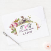 ROMANTİCA MONOGRAM / PINK CYCLAMENS SAVE THE DATE OVALER AUFKLEBER (Umschlag)