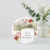 ROMANTİCA MONOGRAM / POPPIEN, rot, grün, Champagne Einladung (Stehend Vorderseite)