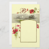 ROMANTİCA MONOGRAM / POPPIEN, rot, grün, creme Briefpapier (Vorne/Hinten)