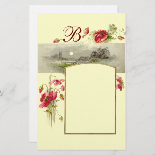 ROMANTİCA MONOGRAM / POPPIEN, rot, grün, creme Briefpapier (Vorne/Hinten)
