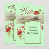 ROMANTİCA MONOGRAM / POPPIEN, rot, grün Einladung (Vorne/Hinten)