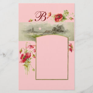 ROMANTİCA MONOGRAM / POPPIEN, rot, grün, rosa Briefpapier