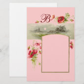 ROMANTİCA MONOGRAM / POPPIEN, rot, grün, rosa Briefpapier (Vorne/Hinten)