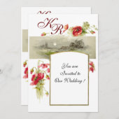 ROMANTİCA MONOGRAM / POPPIEN, rot, grün, weiß Einladung (Vorne/Hinten)