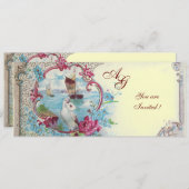 ROMANTICA MONOGRAM, rot-blau-rosa-gelbes Gold Einladung (Vorne/Hinten)